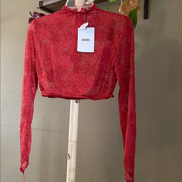 Nookie Tops - Nookie Fiery Red Lace Crop Top